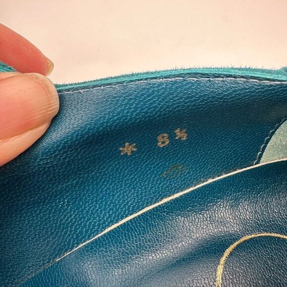 ESPACE Robert Clergerie Wedge Mary Janes Heels Womens 8.5 Teal Suede Retro Glam - Picture 9 of 9